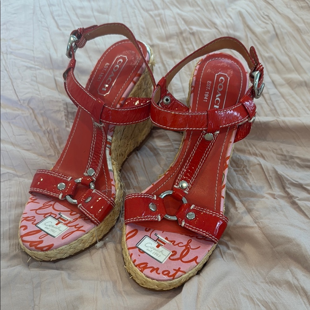 NWT Coach Red Wedge Sandals